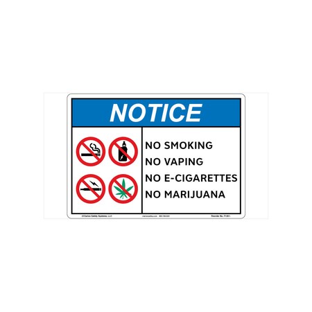 Notice No Smoking No Vaping Sign (F1351-)|Weather Tuff Aluminum 18" X 12" |ANSI Signs|Sign for Manufacturing, Medical, Power Stations, Chemical Plant, Fuel Storage, Public Buildings